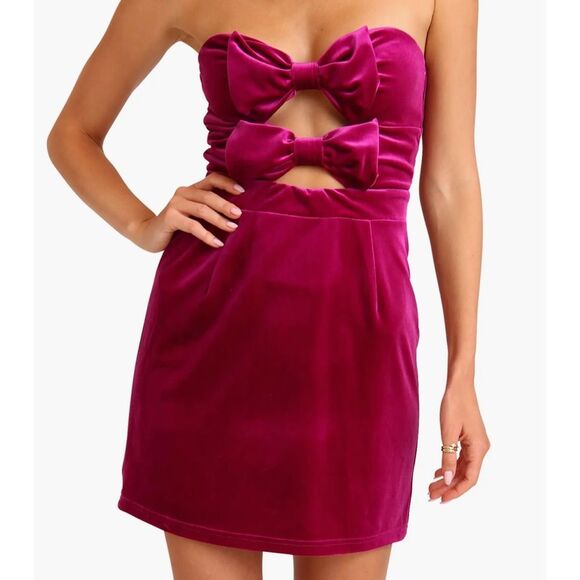 Avec Les Filles Bow Strapless Cutout Mini dress size large fuchsia pink NWT! - Picture 2 of 14